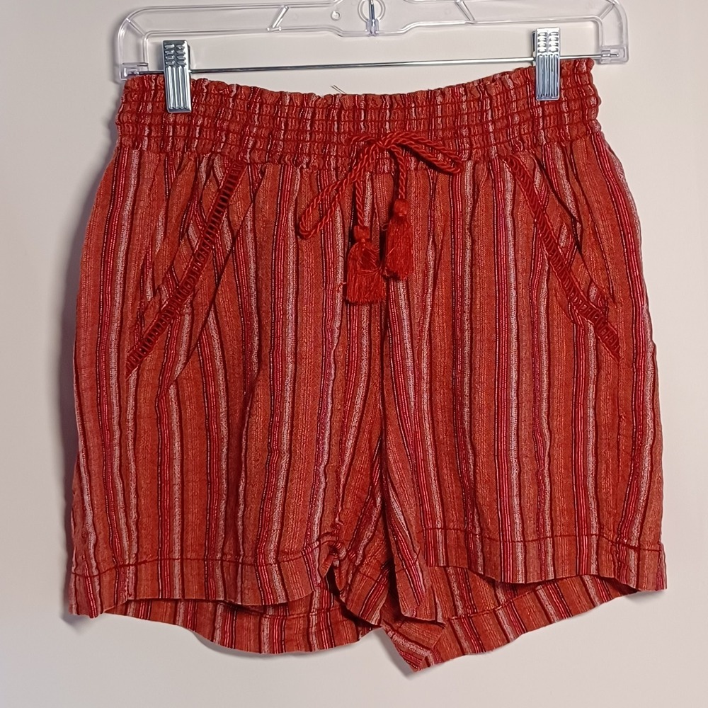 Briggs Shorts Womens M Red Pink Striped Linen Blend Casual Lightweight Summer